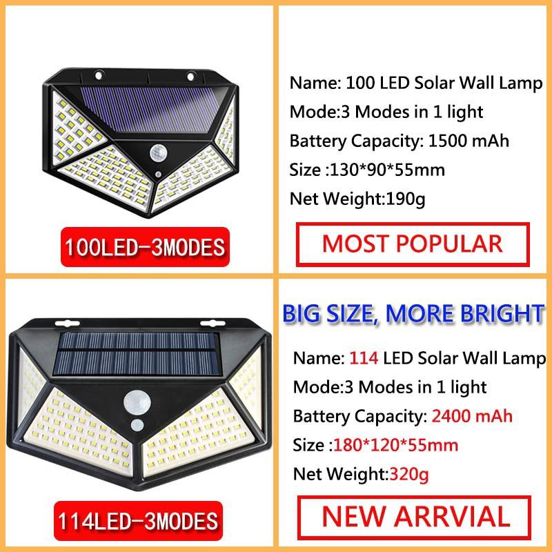 Đèn LED cảm biến 114 bóng LED 3 chế độ sử dụng năng lượng mặt trời kèm pin 2400mAh