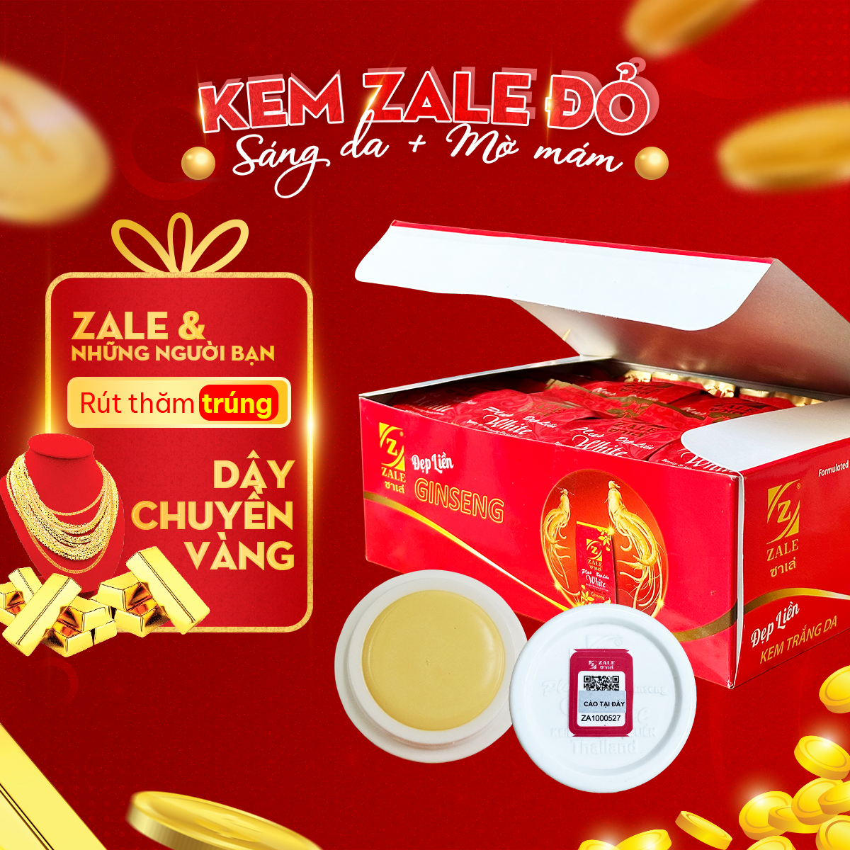 KEM DƯỠNG TRẮNG DA ZALE ĐỎ NHÂN SÂM - 01 HỘP 24 HỦ
