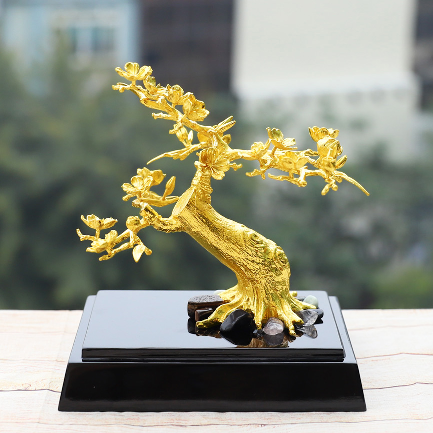 Cây Hoa Đào bonsai mạ vàng - Quà tặng Cành Hoa Đào Tết mạ vàng độc đáo