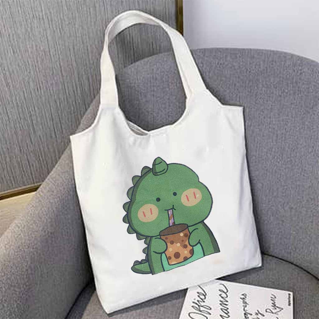 Túi xách nữ tote canvas khủng long túi kẹp nách vải