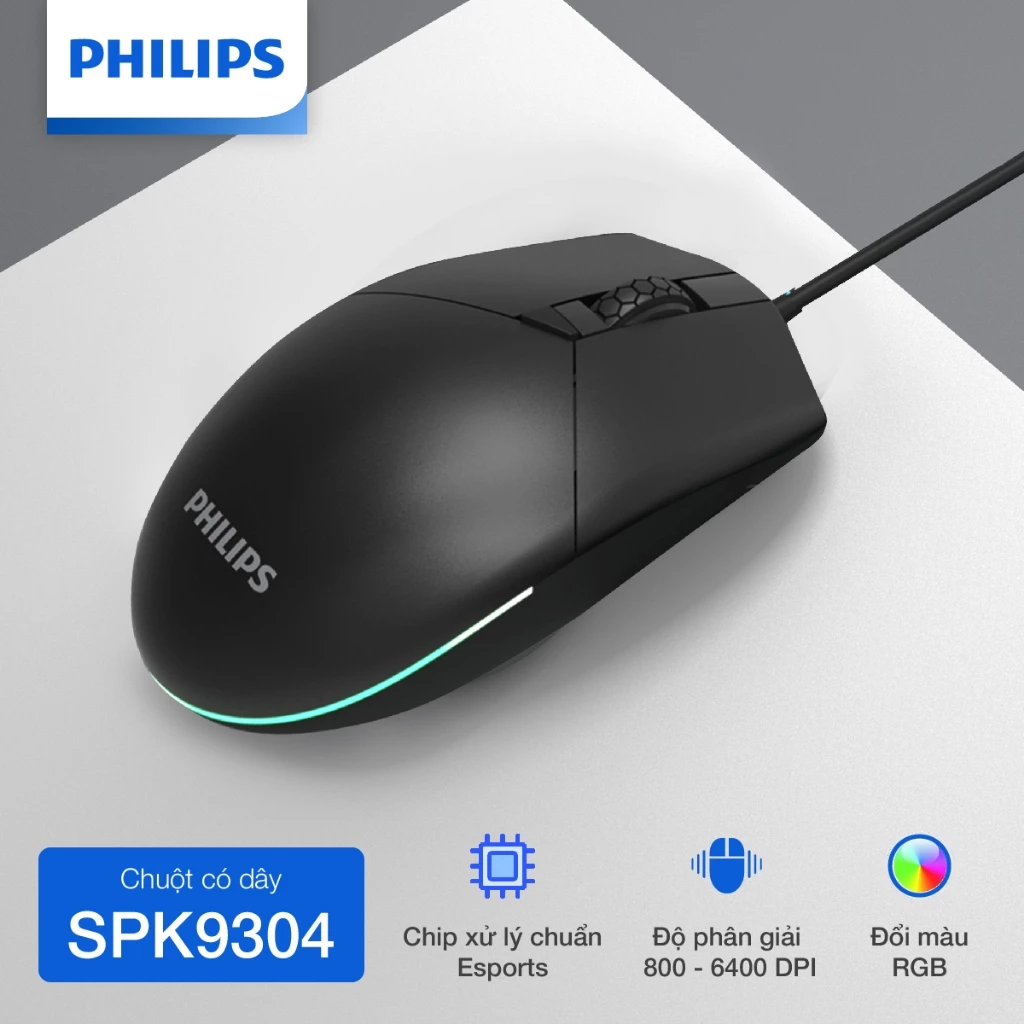 Chuột Gaming có dây Philips SPK9304 - Hàng Chính Hãng