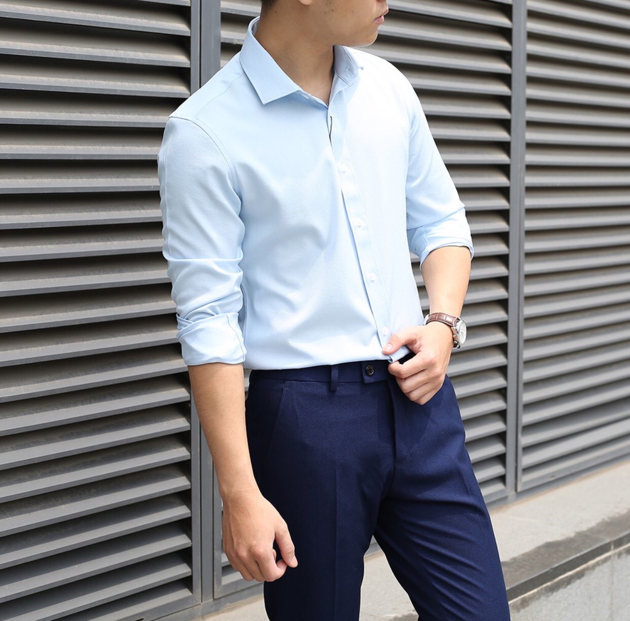 Áo sơ mi nam dài tay cổ thường lịch lãm, trẻ trung