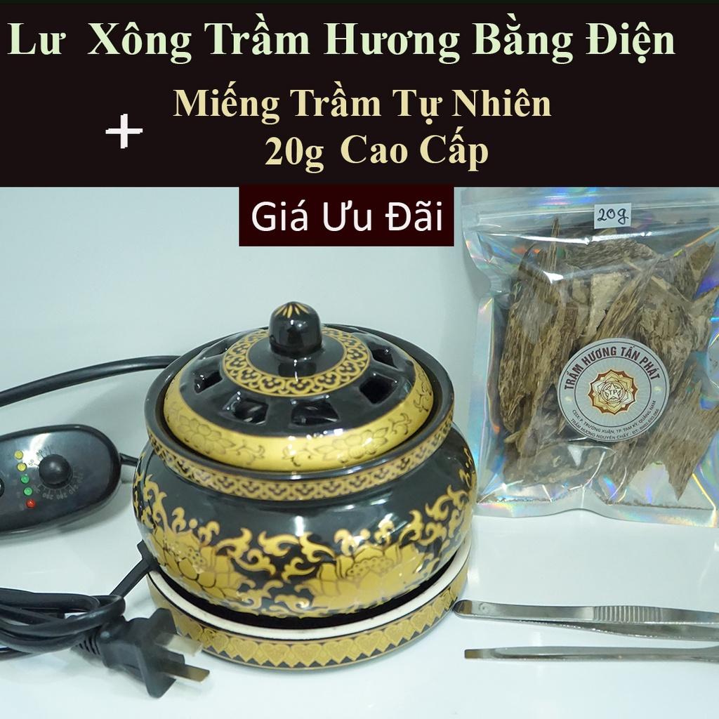 Lư Xông Trầm Hương bằng điện – Màu Vàng đen siêu Sang – Xông Bột, Miếng Trầm