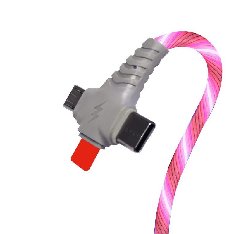 Dây cáp sạc nhanh đồng bộ dữ liệu 3 trong 1 USB có đèn LED phát sáng