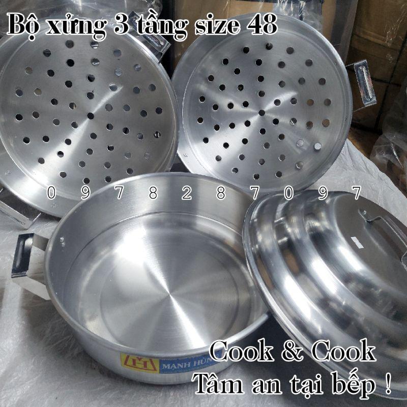 Bộ xửng hấp 3 tầng size 48 nhôm chuyên hấp bánh bao/hải sản/rau củ