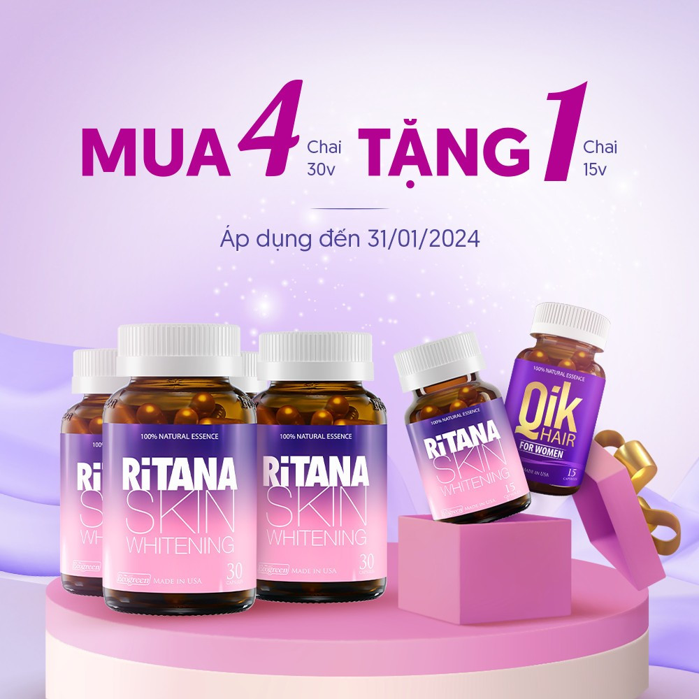 Viên uống RITANA trắng da mờ sạm nám với L-Glutathion, Sakura, Pomegranate, P.Leucotomos, collagen (30 viên)