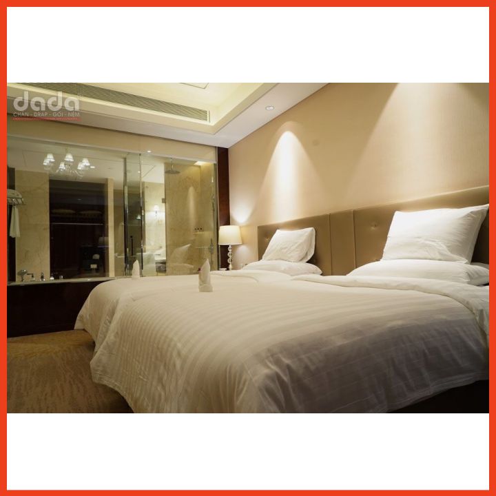 Bộ Chăn Ga Gối Đầy Đủ Khách Sạn 5 Sao Hàng Chuẩn - 80%Cotton Premium T300 Mềm Mịn Mát- Trắng & Trắng Kẻ Sọc Khách Sạn Sang Trọng - Độc Quyền