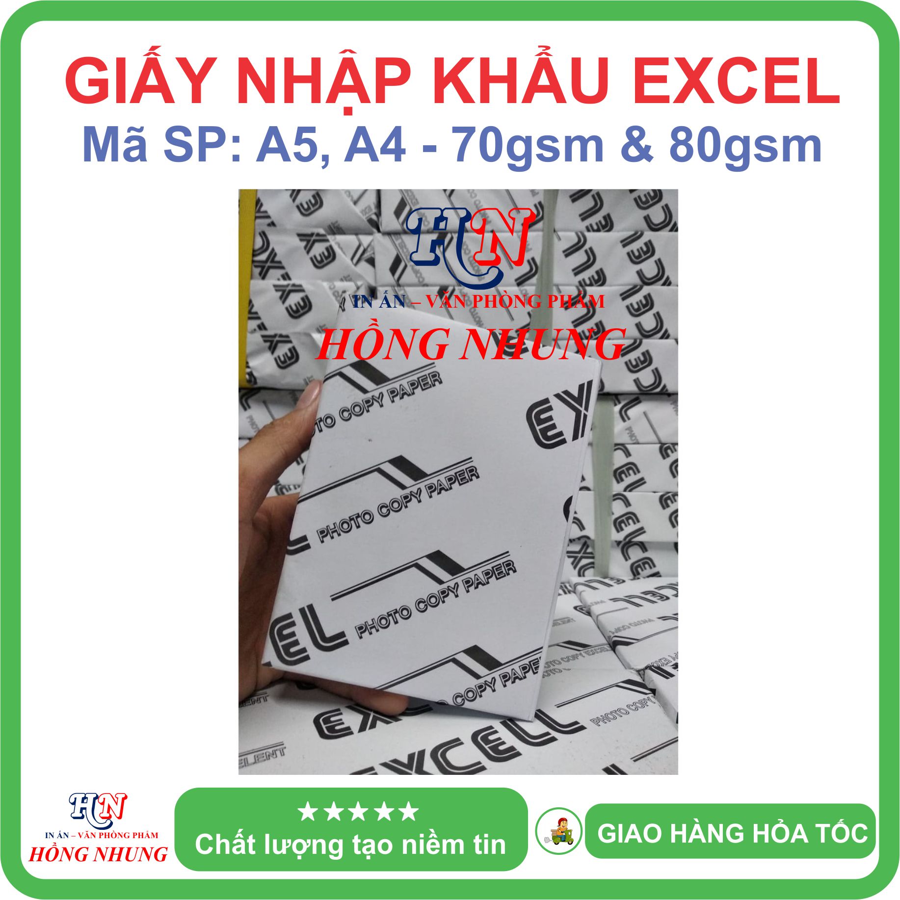 [ HỒNG NHUNG ] Giấy in A4 Excel, Định Lượng 70 gsm, chuyên in ấn photo