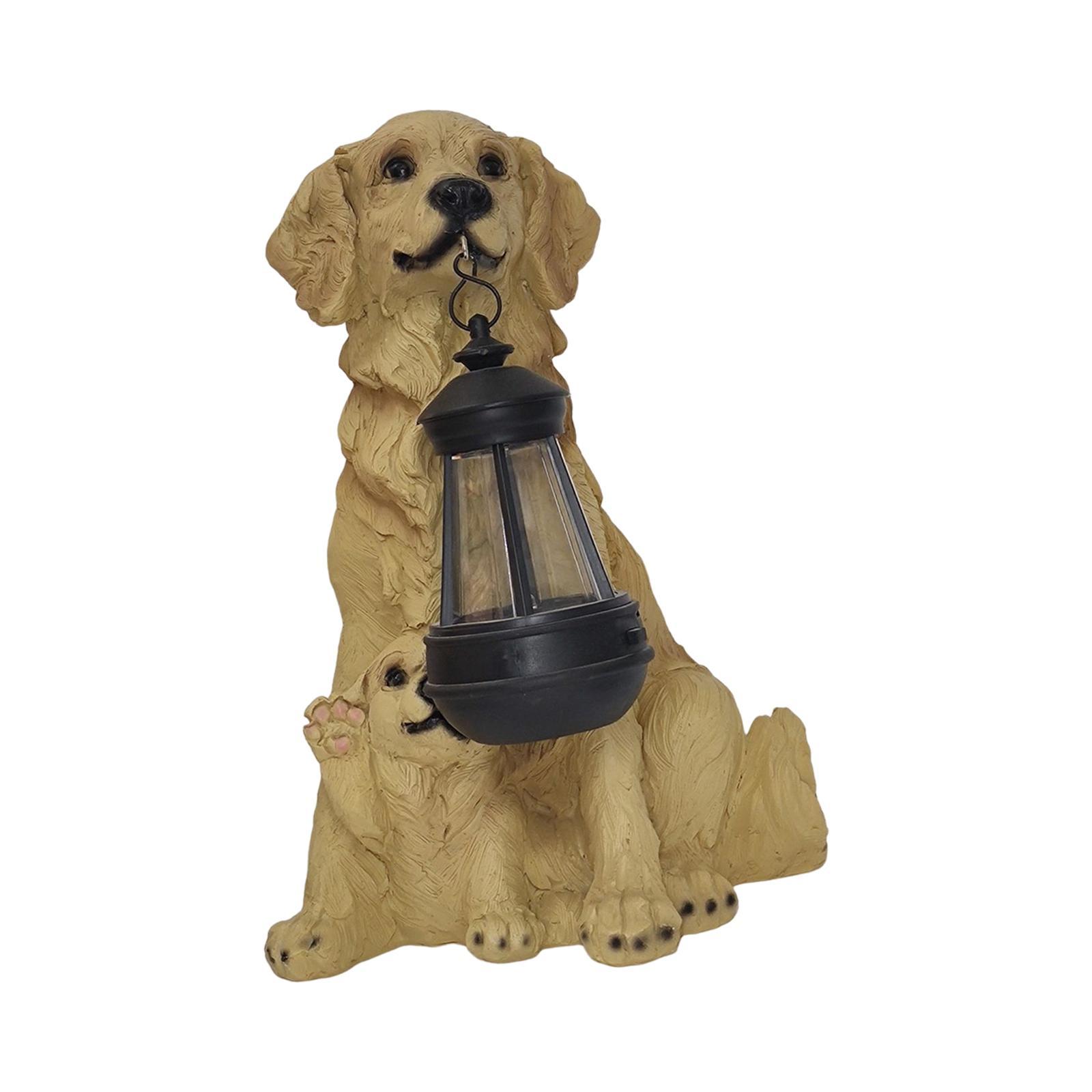 Resin Figurine Hanging Lantern Yard Lamp Solar Lights Garden Dogs Statue