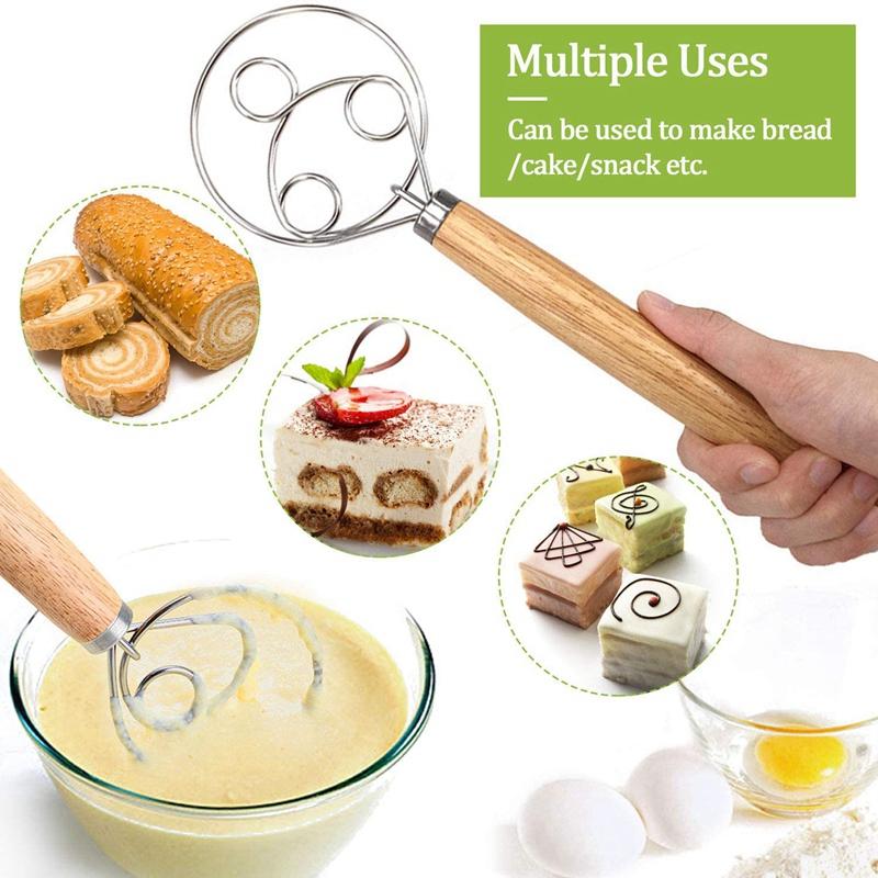 3 Đan Mạch Bột Cỏ Roi, Pha Trộn Đánh Dụng Cụ Nhà Bếp Nướng Tay Cầm Bằng Gỗ Hướng Dẫn Sử Dụng Bột Trộn