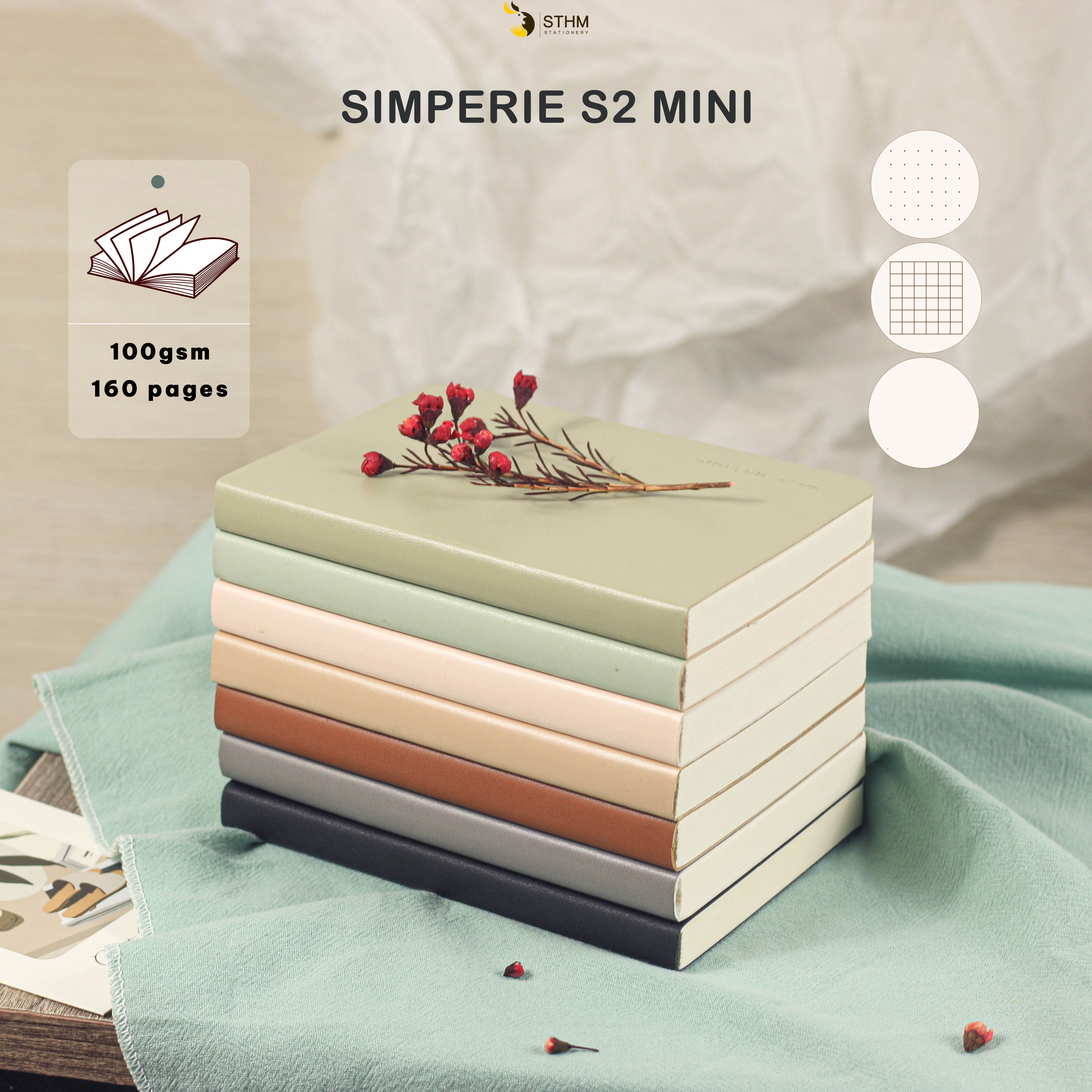 - SIMPERIE S2 mini - 100x140mm - Bìa da PU - Ruột kem 100gsm