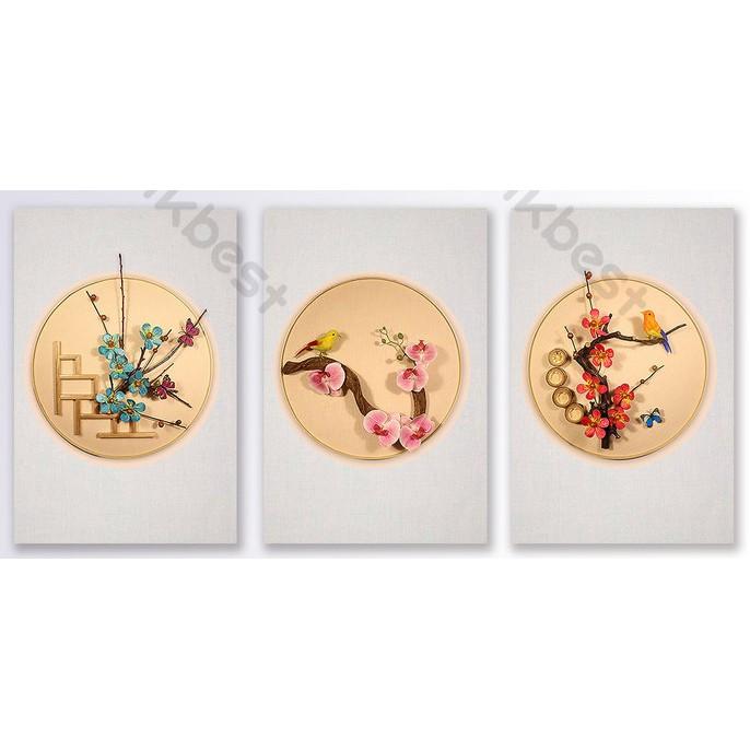 Combo 3 tranh dán tường 3d, hoa lan hiện đại trang trí phòng khách phòng ngủ hiện đại MS899877