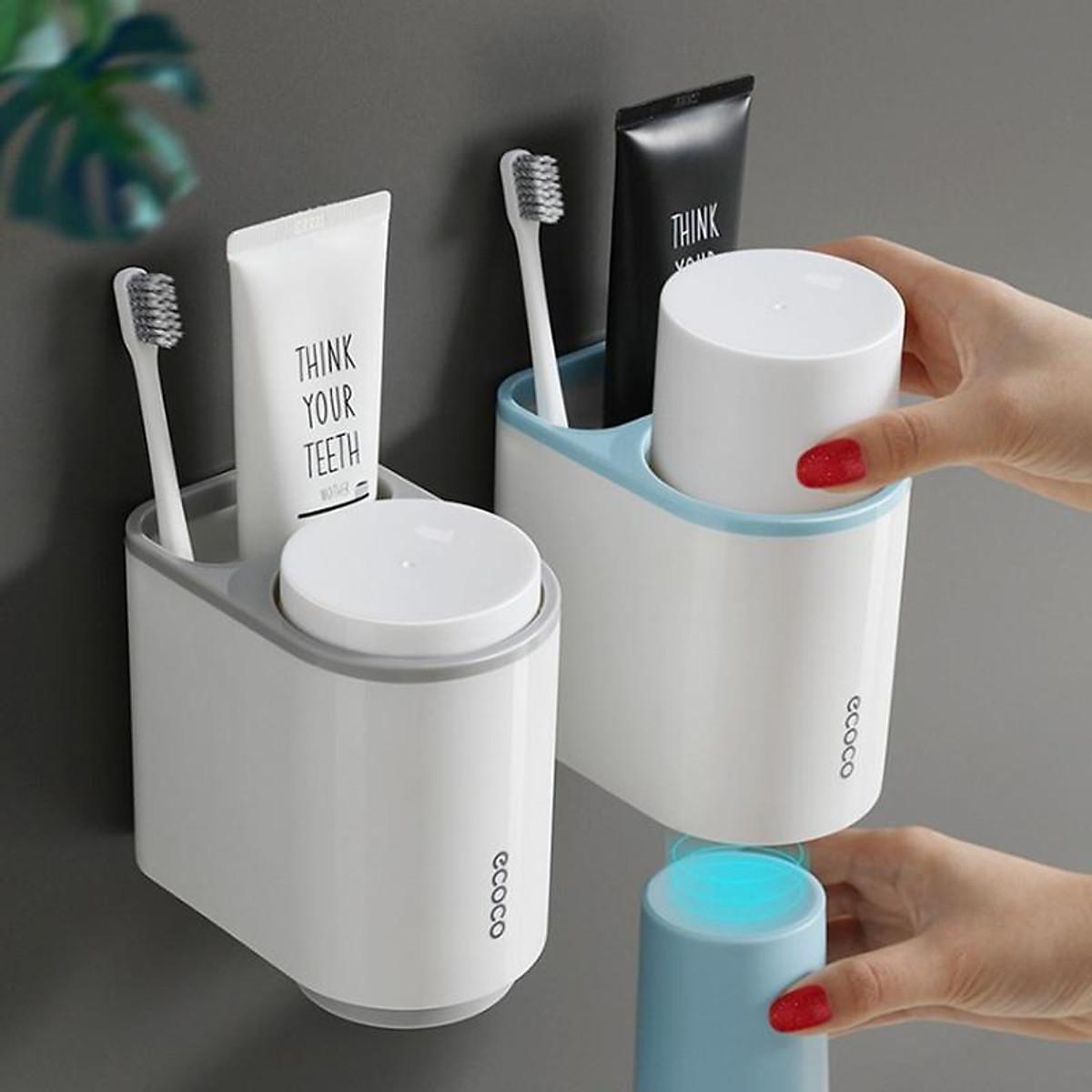 Kệ Nhà Tắm Kèm 2 Cốc, Kệ Để Bàn Chải Đánh Răng Thiết Kế Thông Minh Dính Tường Chắc Chắn, Cốc Nam Châm Hút Từ Tính