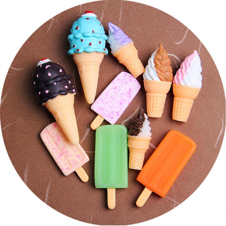 Mô hình các loại kem que , kem ốc quế trang trí nhà búp bê, móc chìa khóa, DIY
