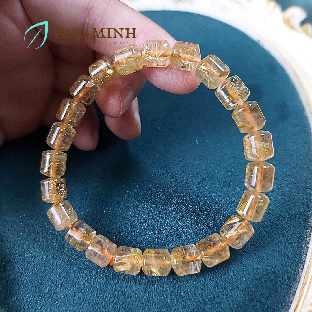 Vòng tay đá Thạch Anh Tóc Vàng tự nhiên VVIP kiểu lu thống size 7.5x8 li phong cách đẳng cấp, sang trọng