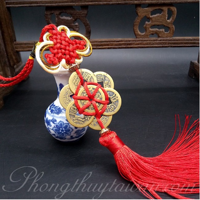 Dây xu Hoa Mận 6 cánh 8 xu vàng - Cát tường, chiêu lộc, trừ tà, bình an, ....