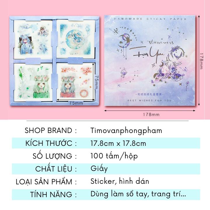 Hộp 100 tấm sticker cute chống nước và dạng hình dán giấy vintage dễ thương trang trí dán sổ 5 mẫu