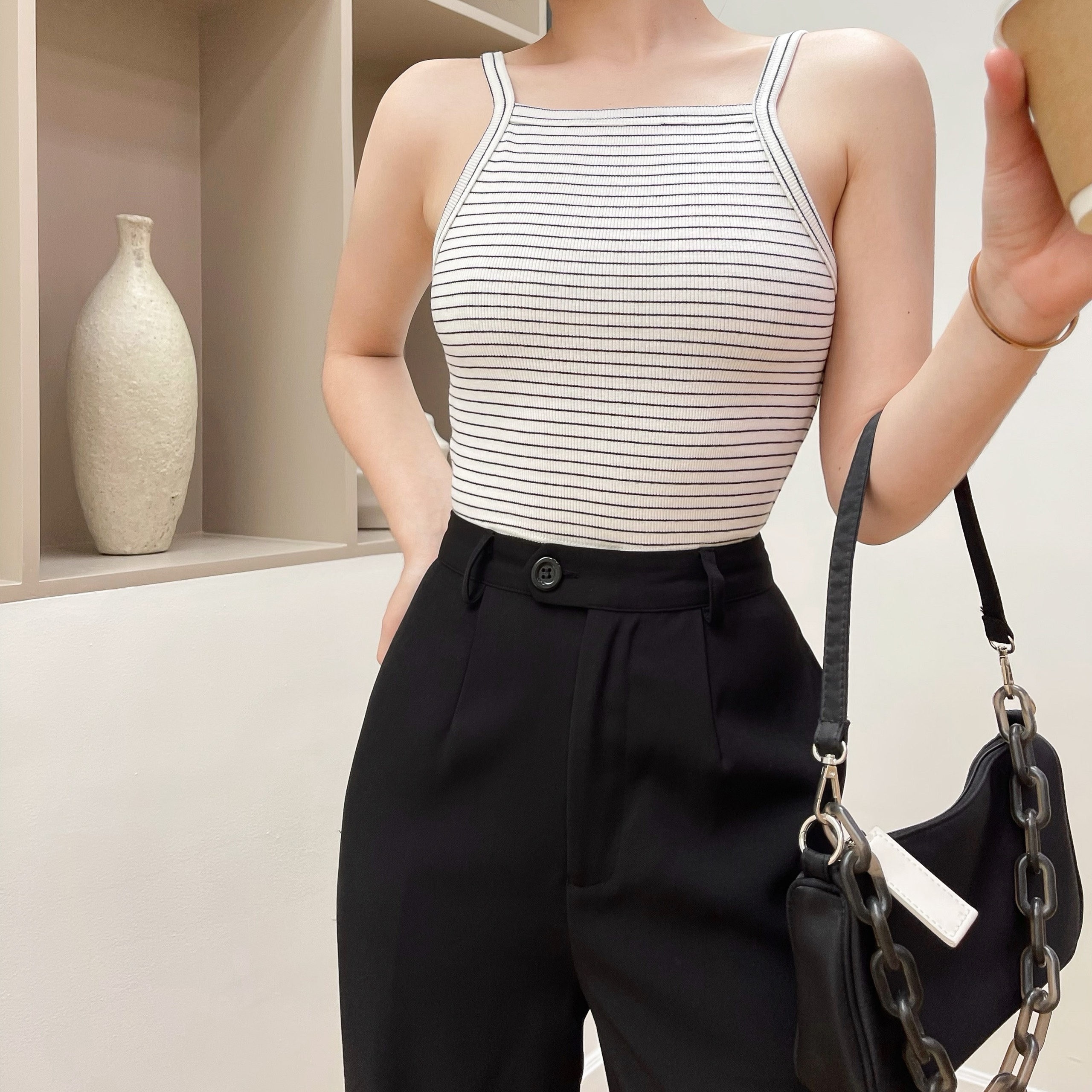 ÁO YẾM THUN GÂN BASIC THU132 SỌC ĐEN TRẮNG