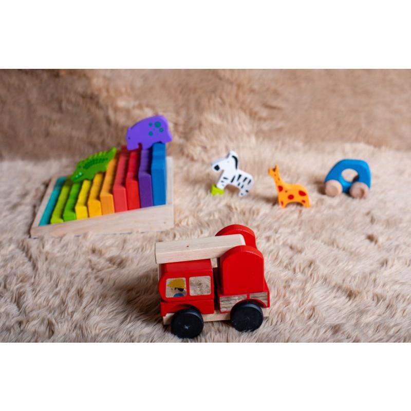 ĐỒ CHƠI- XE CỨU HỎA BÁNH TRÒN & CÓ THANG - Đồ chơi gỗ an toàn, sáng tạo, phát triển trí tuệ,thông minh cho bé