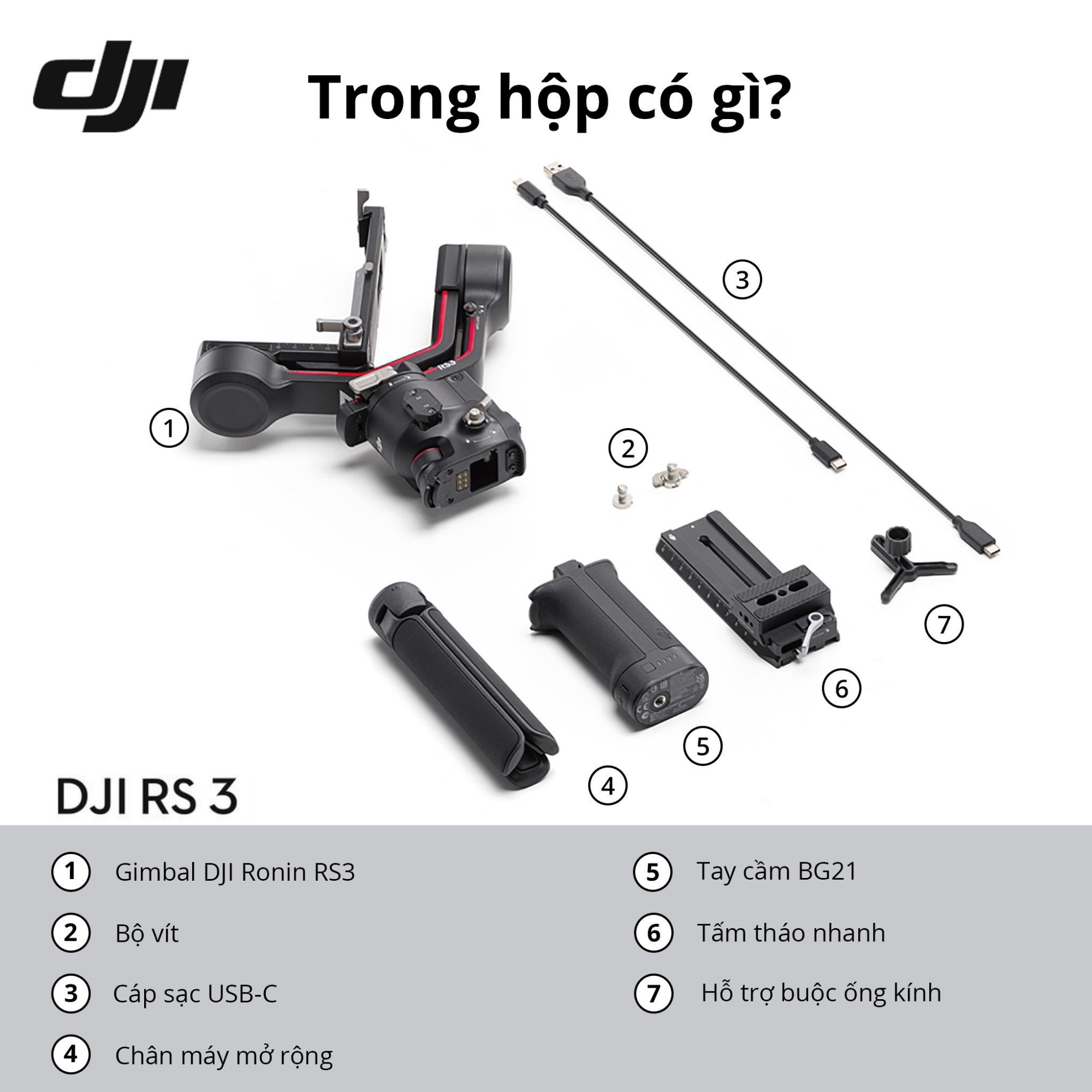 Gimbal máy ảnh DJI RS 3 cho camera DSLR và Mirrorless chống rung ba trục tải trọng 3kg (DJI RS 3) - Hàng chính hãng