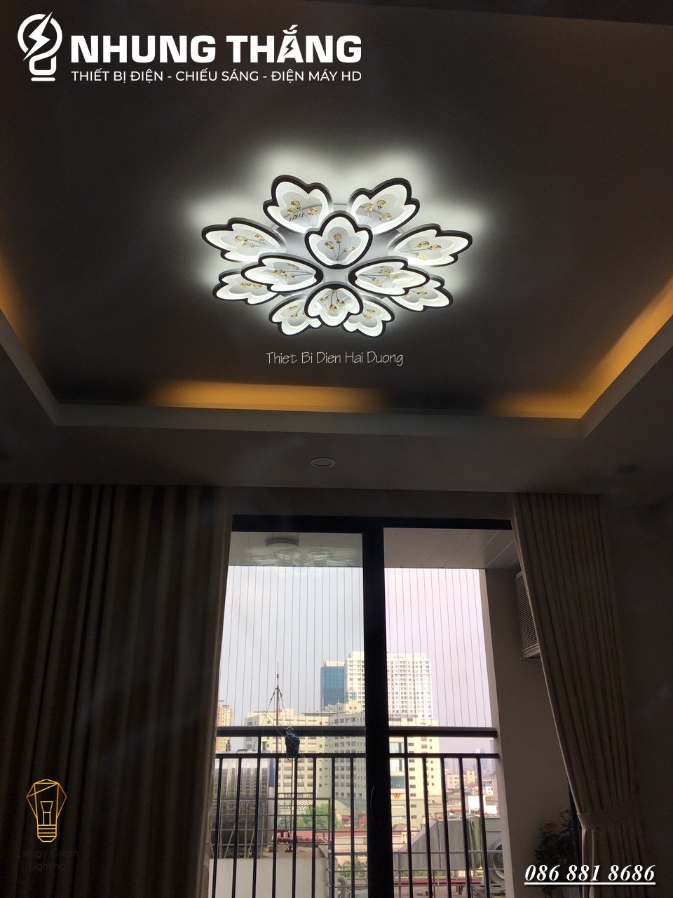 Đèn LED ốp trần hình hoa 12 cánh NT032 - 3 Chế Độ Ánh Sáng - Tăng Giảm Ánh Sáng - Điều Khiển Từ Xa - Kết Nối Điện Thoại - Có Video