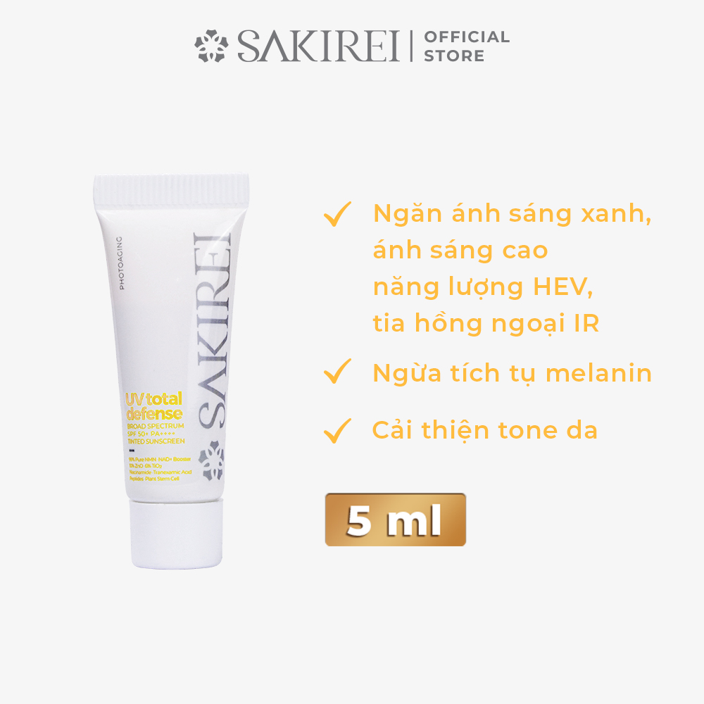 Serum chống nắng vật lý Sakirei UV Total Defense Broad Spectrum SPF 50+ PA++++ Tinted Sunscreen 5ml
