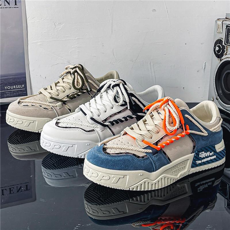 Giày thể thao nam không trượt phẳng cho người đàn ông 2023 giày thể thao nam mùa xuân thời trang thoải mái đến thủy triều cao su trưởng thành Color: Beige Shoe Size: 44