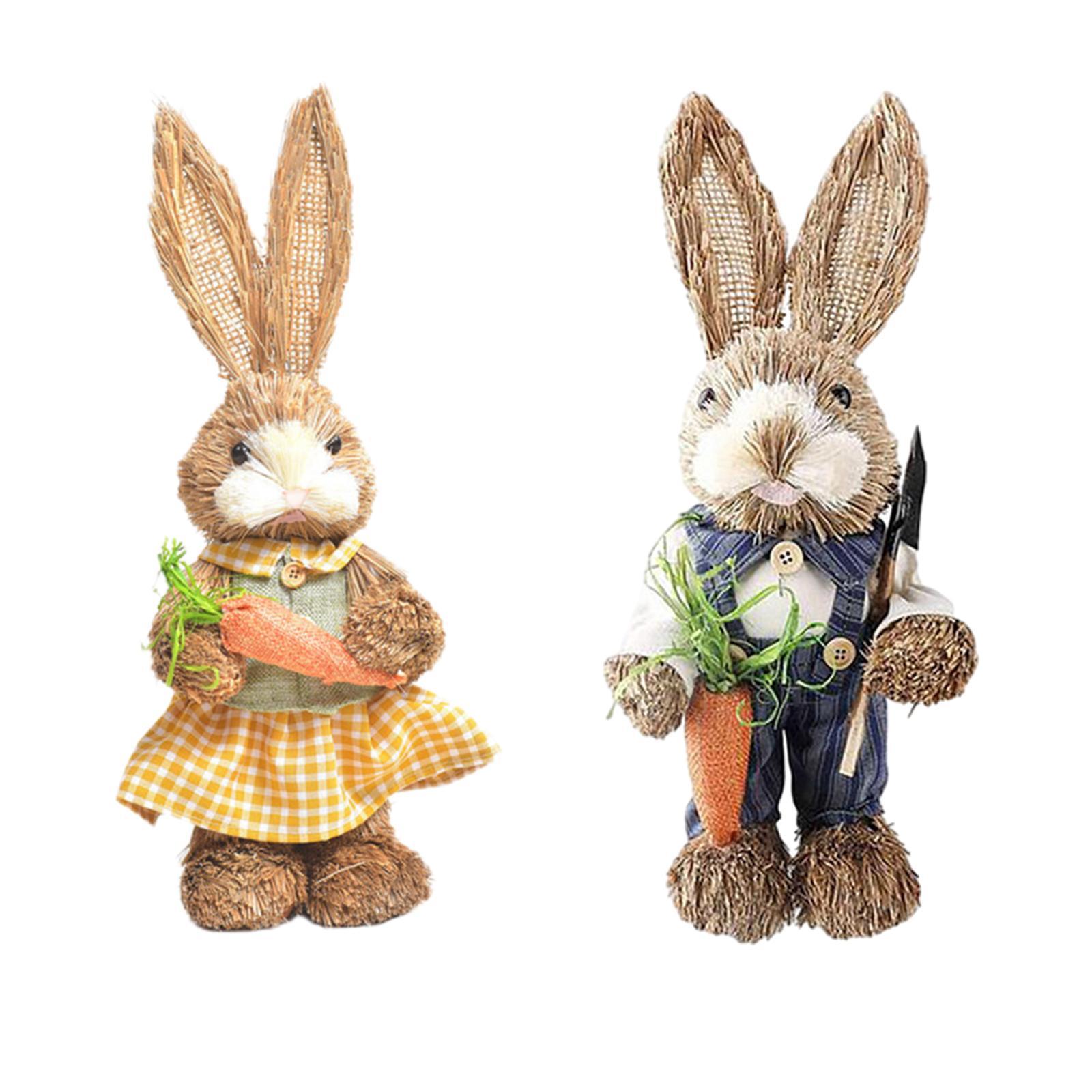 1 Set Straw Bunny Ornament w/ Clothes Easter for