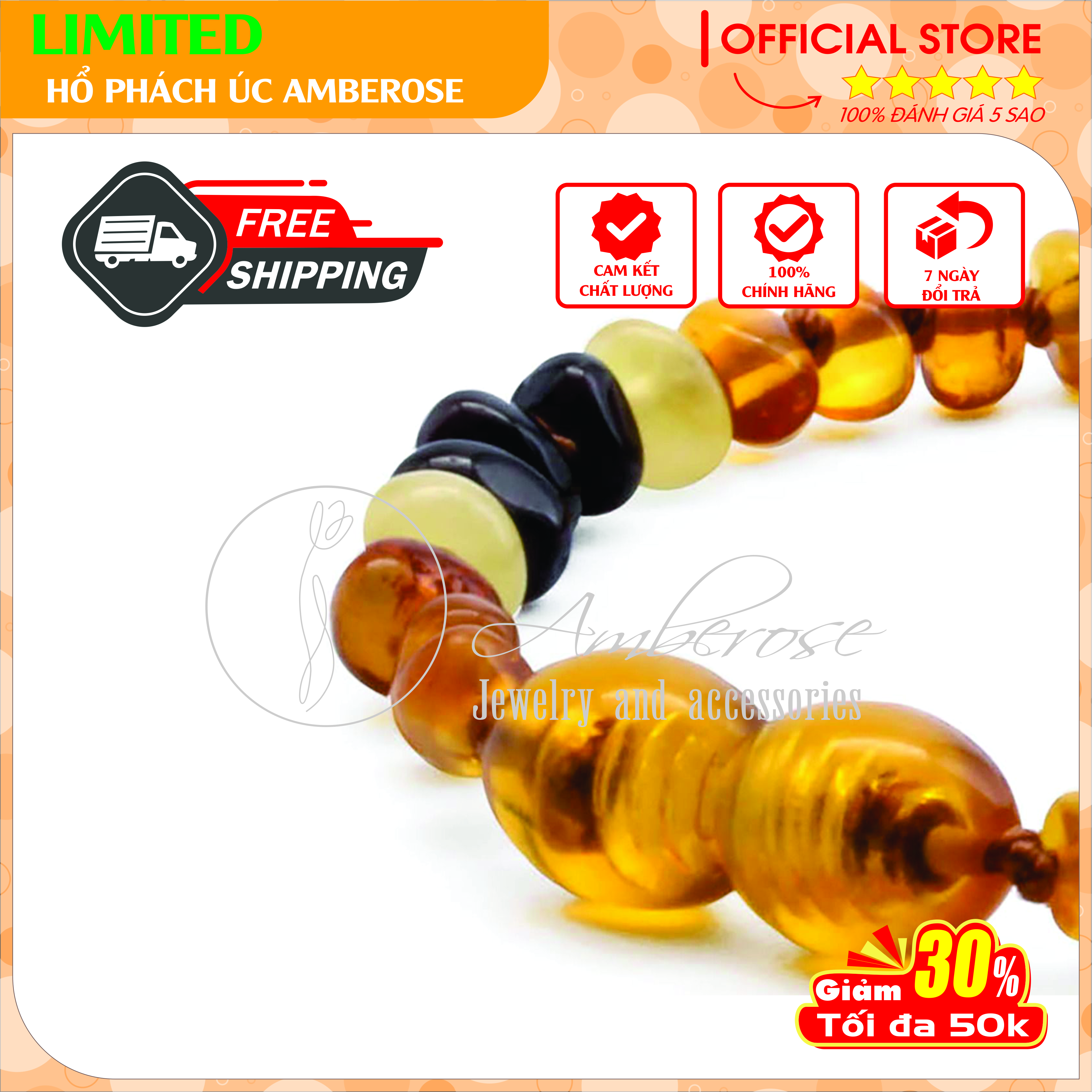 Bộ Vòng Hổ Phách Amber Úc Cho Bé 0 - 10 tuổi SABLMT9