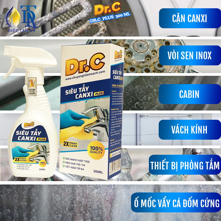 Dung Dịch Tẩy Cặn Canxi, Tẩy Kính, Vòi Sen Inox,Ố Mốc, Bồn Sứ, Chậu Tắm, Gạch Men, Gương Soi - Plus Dr.C 300ml