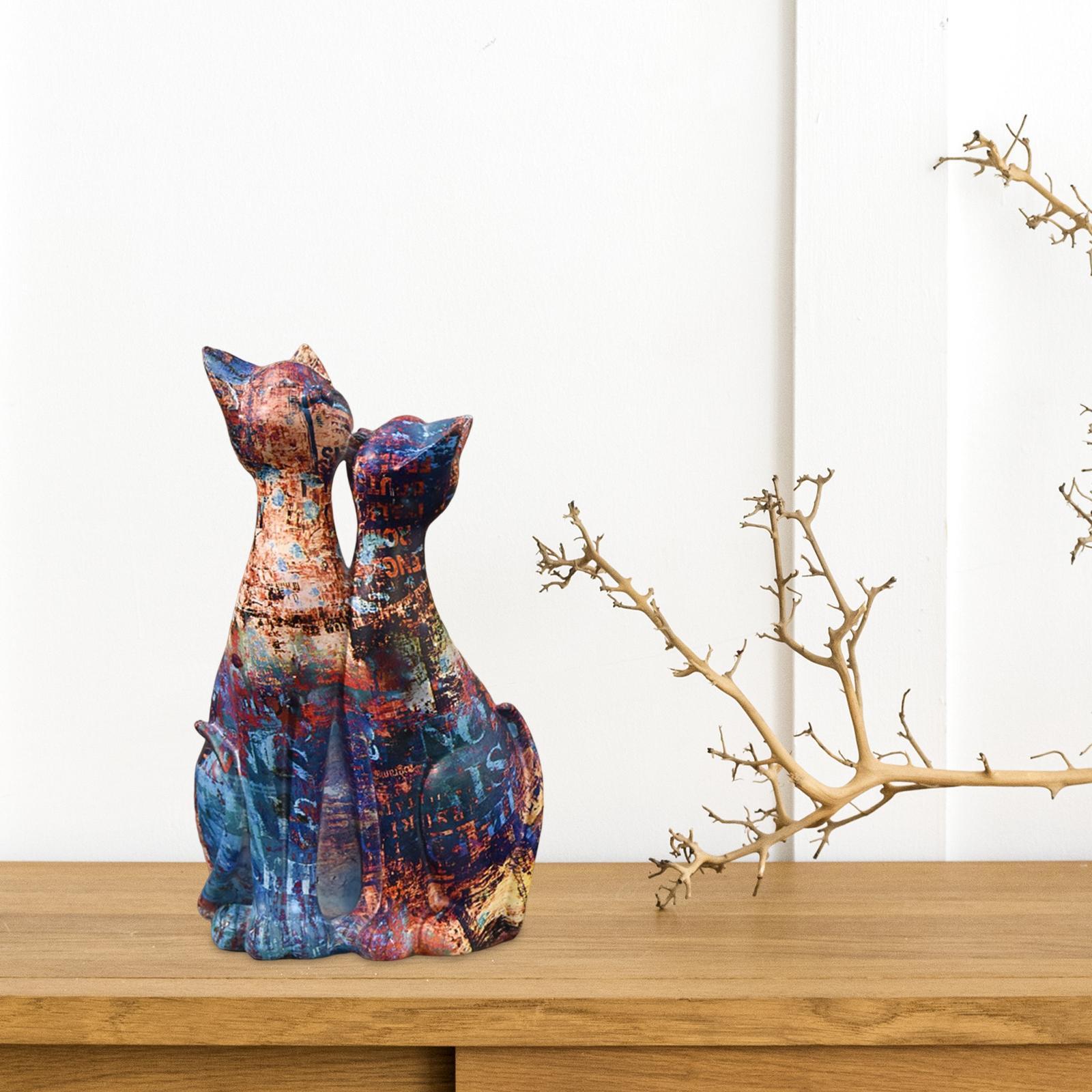 Couple Cat Statues Animals Sculpture Desktop Kitty Figures Resin Figurines