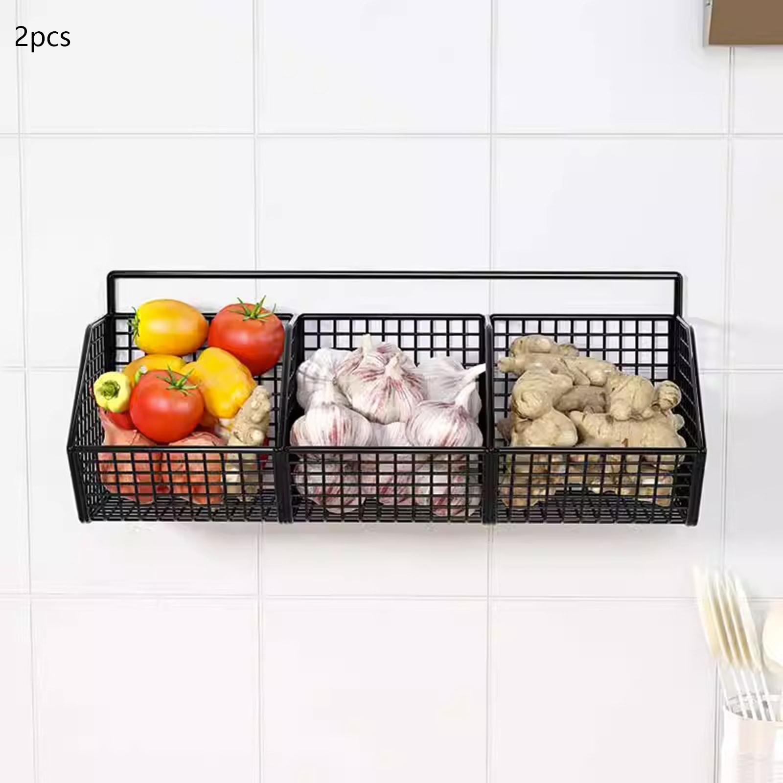 2x Minimalist Hanging Fruit Basket 3 Grids for Fruits Vegetables Snacks Home