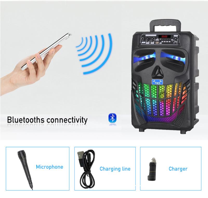 Máy đẩy di động Ultra-High Power Bluetooth Loa 8 inch Big Horn RGB Light Home Nhà hát âm thanh Subwofer TF Card FM Radio BAS Color: QS-7801