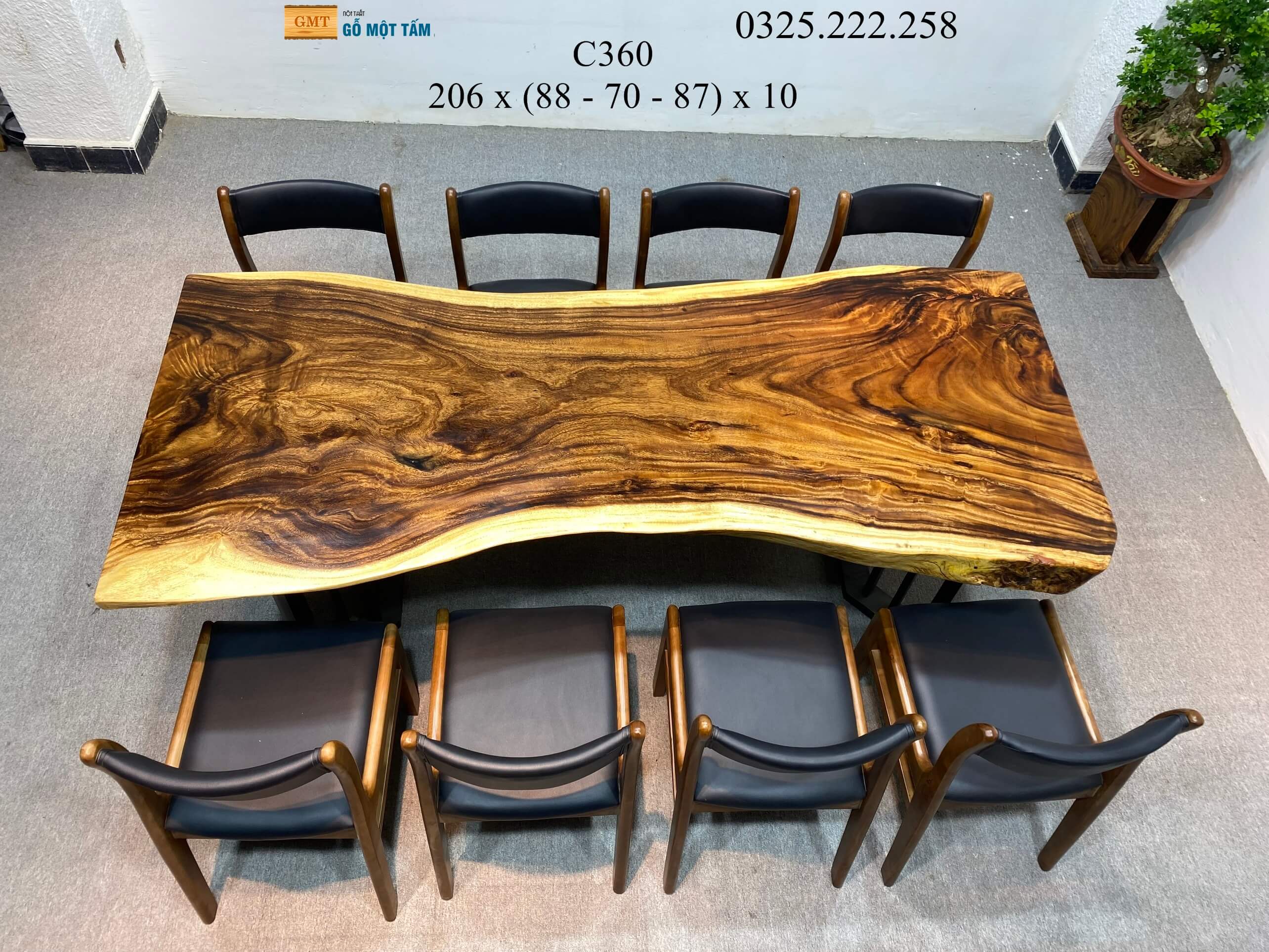 Bàn Làm Việc Gỗ Me Tây, Bàn Cafe Gỗ Me Tây, Bàn Gỗ Me Tây Nguyên Tấm Dài 2,06m Rộng 88cm Dày 10cm