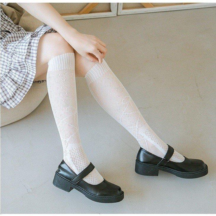 Tất, vớ bắp chân ren lưới hoa tiết thêu NƠ phong cách lolita cá tính, năng động cho nữ