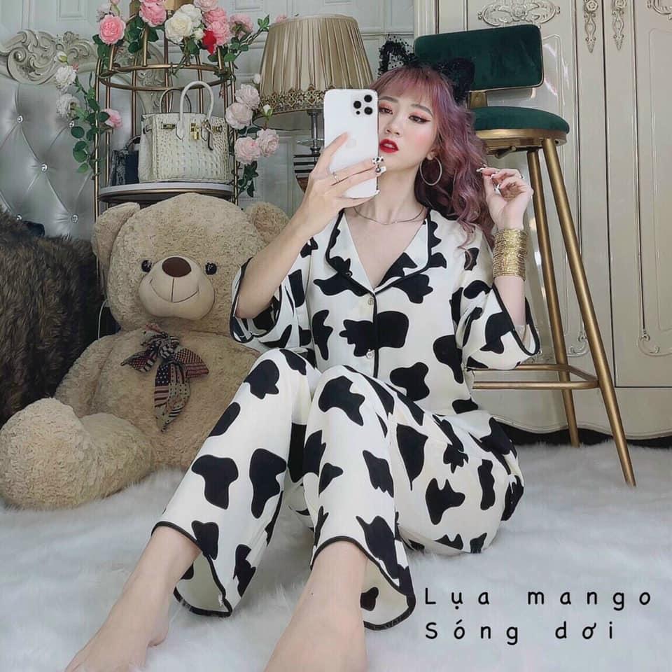 Đồ bộ ngủ Pijama tay dơi quần dài, chất vải lụa mango mềm mát - Freesize dưới 62 kg