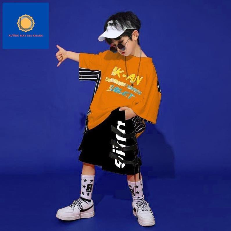 MS: 210578 - Đồ bộ bé trai, bé gái, kiểu dáng HipHop cá tính, sành điệu, thun cotton ngắn tay - GiaKhang (Màu đỏ)