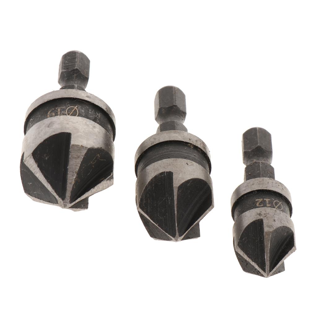3Pcs 90 Degree Countersink Drill Bit, Deburring Metal Wood Drill Bit Set
