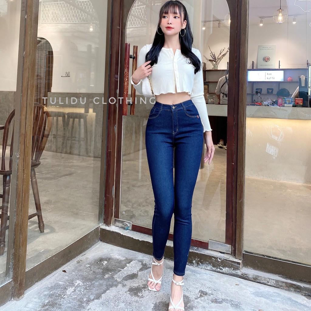 Quần Jean Nữ Lưng Cao Dáng Ôm Co Giãn Tulidu Quần Bò Giấy Nữ Cạp Cao Xanh Than #KB555.66