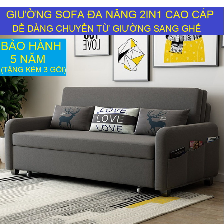 Sofa giường thông minh gấp gọn đa năng,ghế sofa giường 2in1 khung thép sơn tĩnh điện có ngăn chứa đồ kích thước 1m6x1m9 &amp;1m9*1m9