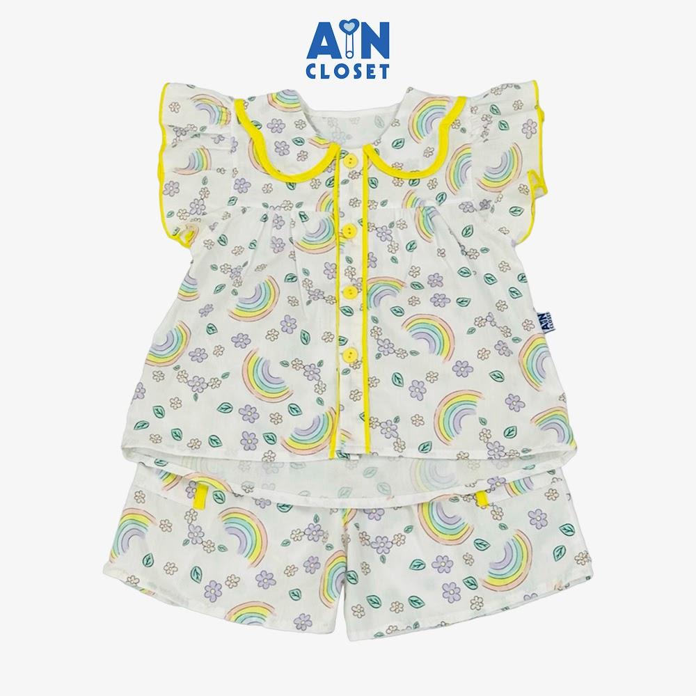 Bộ quần áo Ngắn bé gái họa tiết Cầu Vồng Hoa cotton - AICDBGXTG08G - AIN Closet
