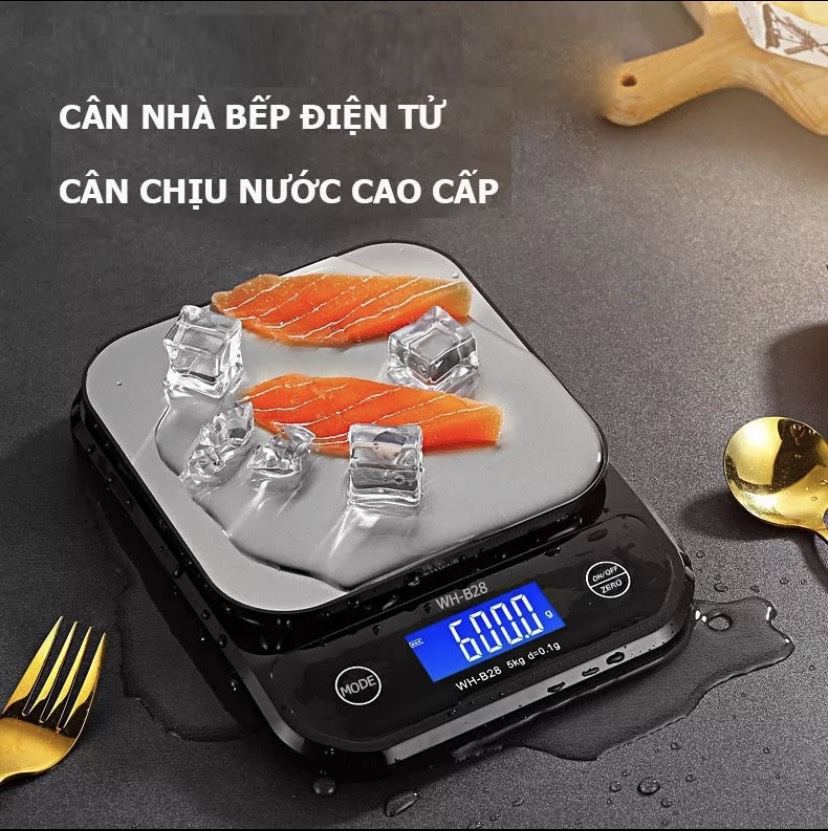 Cân bếp điện tử chống nước 5kg/0.1g - 10kg/1g WH-B28 (có kèm cáp sạc) sạc USB