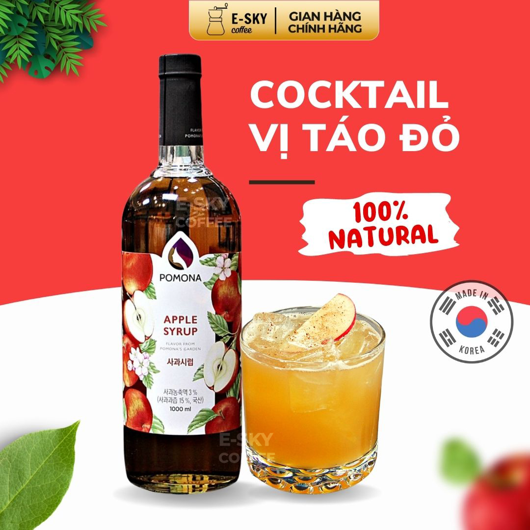 Siro Táo Đỏ Pomona Apple Syrup Nguyên Liệu Pha Chế Hàn Quốc Chai Thủy Tinh 1 Lít