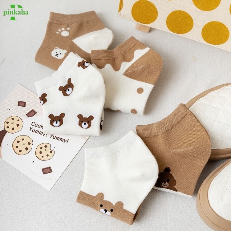 Vớ Ngắn Cổ Hình Gấu Cute Dễ Thương Tất Ngắn Nữ Cotton Họa Tiết Phong cách Nhật Hàn Hot Trend Ulzzang