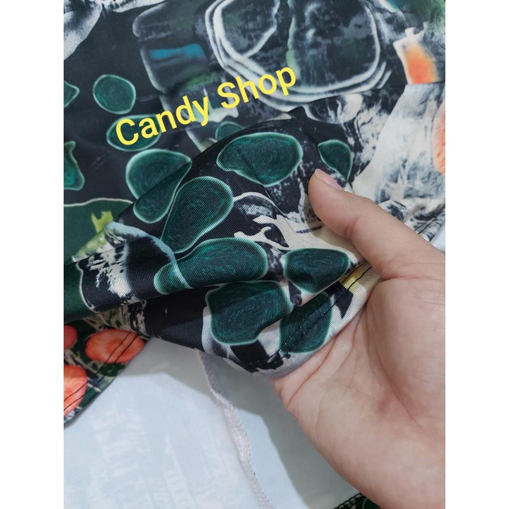Đầm xòe họa tiết 2 dây cột nơ siêu hot kèm mút + Ảnh thật