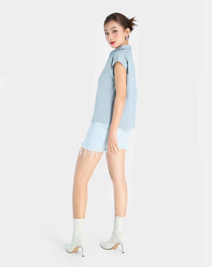 Áo Kiểu Nữ Thời Trang JUNO Cổ Sơmi Tay Liền JNAKI023