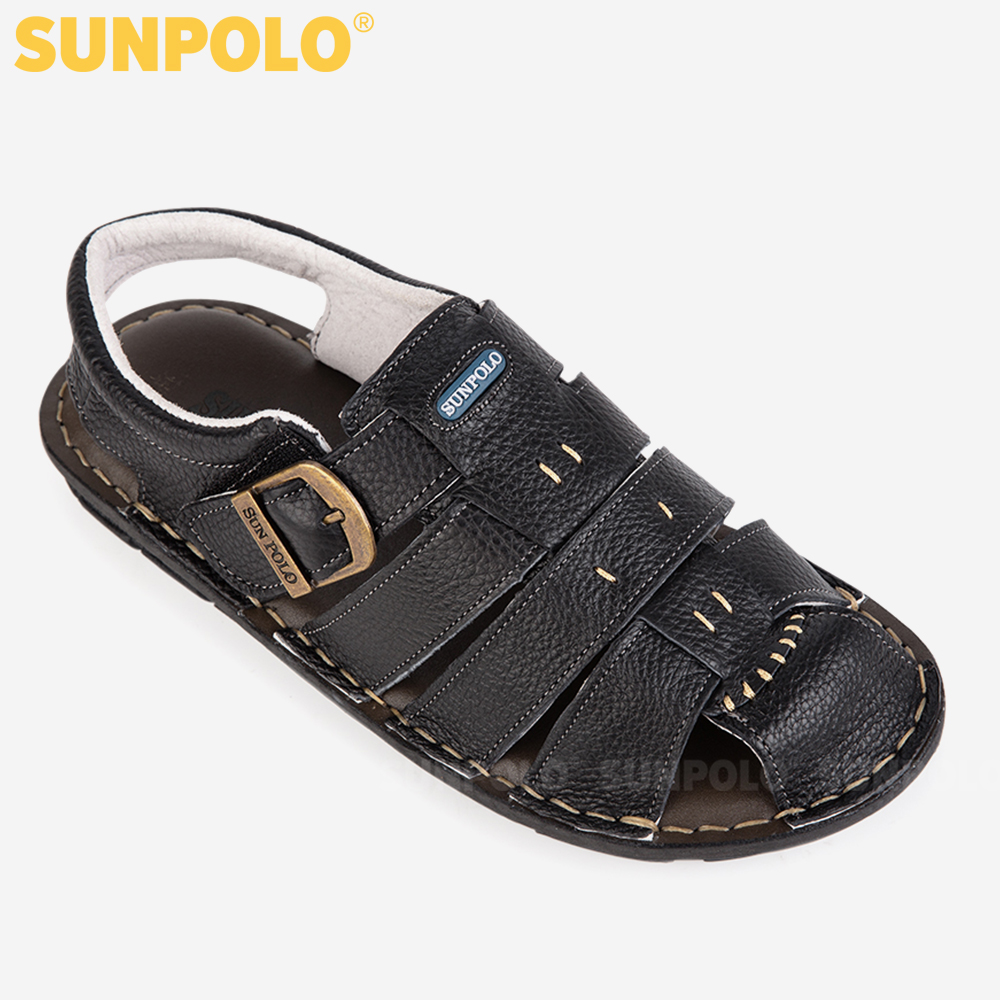 Sandal Bít Mũi Nam Da Bò Cao Cấp SUNPOLO SDA008 Thanh lịch