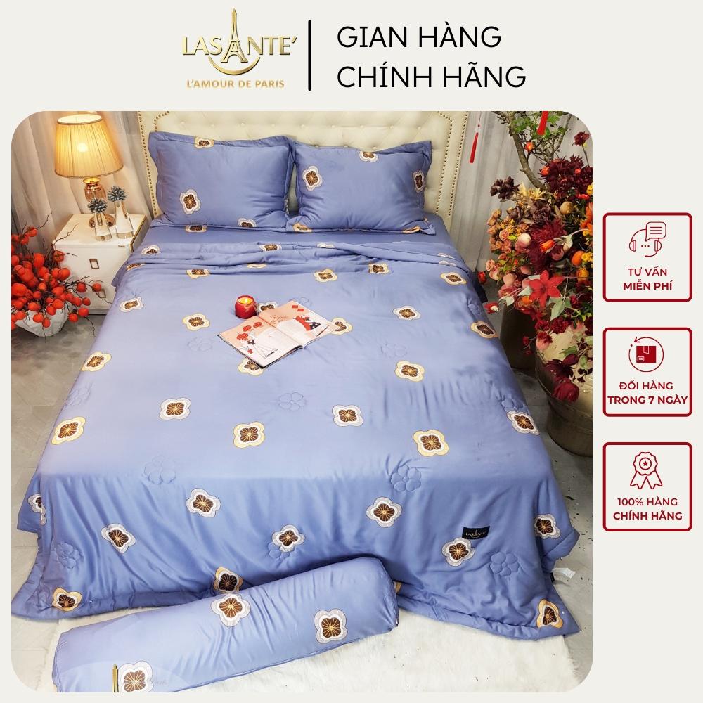 Bộ chăn ga gối LASANTE' Lucia cao cấp phong cách Pháp màu Xanh da trời modal gỗ sồi tự nhiên 100% siêu rộng 2.1mx2.4m