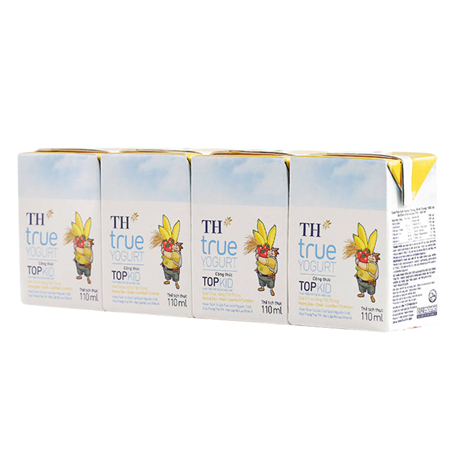 Thùng Sữa Chua Uống Tiệt Trùng Topkid Dâu - Chuối - Lúa Mạch TH True Milk (110ml x 48 Hộp)