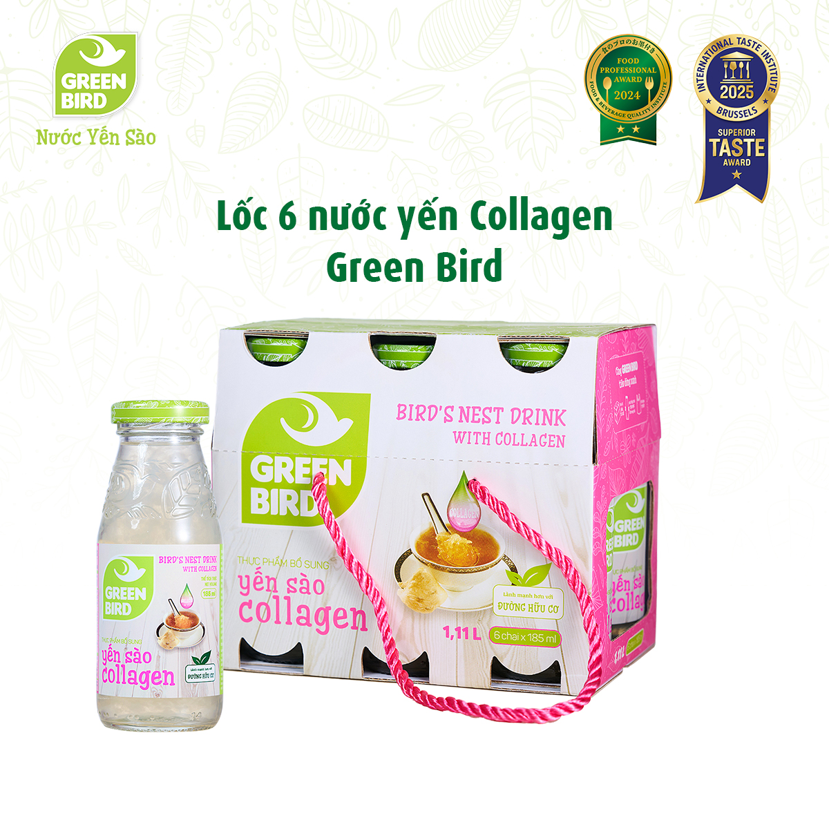 Nước Yến Sào Và Collagen Green Bird Thanh Mát Cơ Thể Chai 185ml